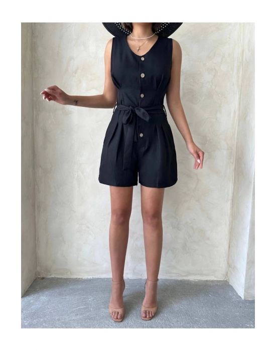 Kuşaklı şortlu tulum