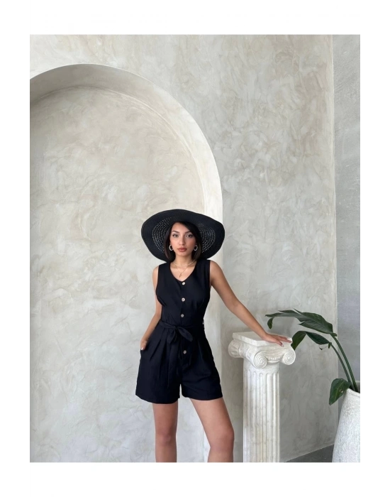 Kuşaklı şortlu tulum