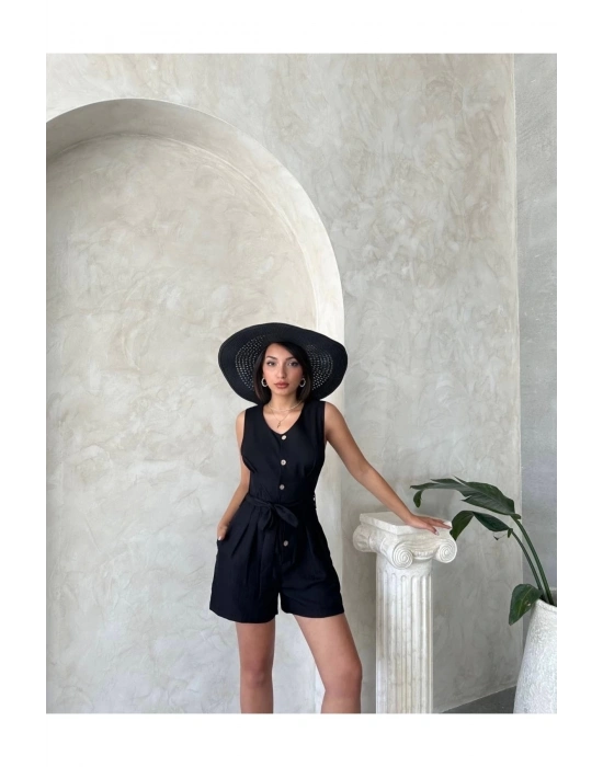 Kuşaklı şortlu tulum