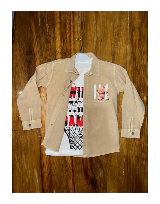 4-8 Yaş Tişört Gömlek Kombini Vizon