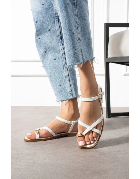 Nordi Beyaz Cilt Kemerli Sandalet