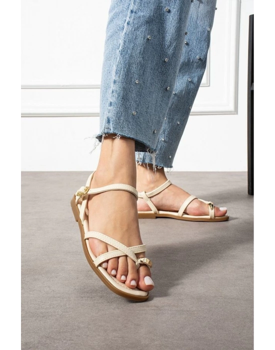 Nordi Bej Cilt Kemerli Sandalet