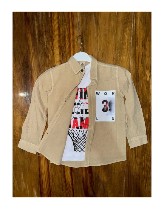 9-13 Yaş Tişört Gömlek Kombini Vizon