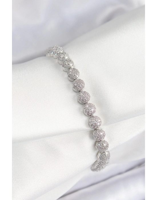 BFS Pirinç Zirkon Taşlı Yarım Topcuk Model Gümüş Renk VIP Seri Kadın Bileklik