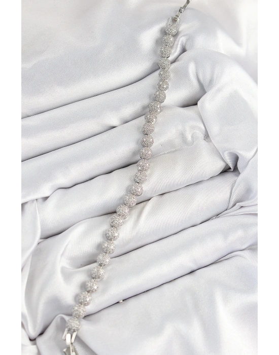 BFS Pirinç Zirkon Taşlı Yarım Topcuk Model Gümüş Renk VIP Seri Kadın Bileklik