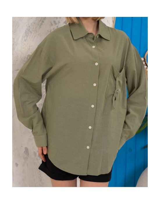 Fit Keten Gömlek Haki S255349
