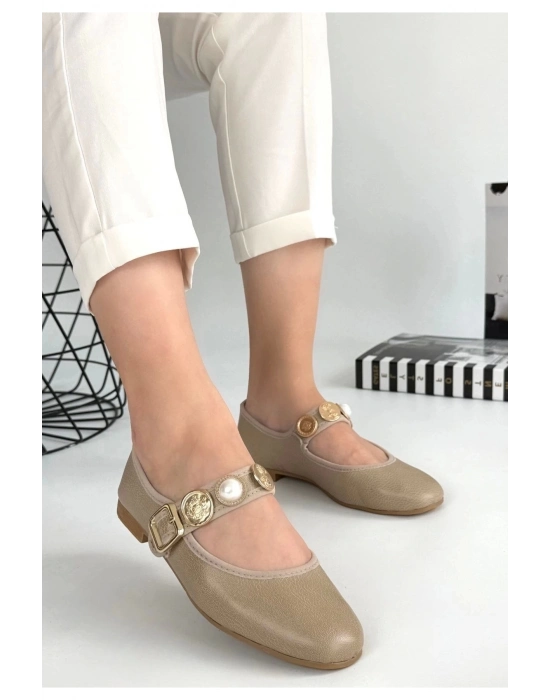 Copte Bej Cilt Babet Ayakkabı