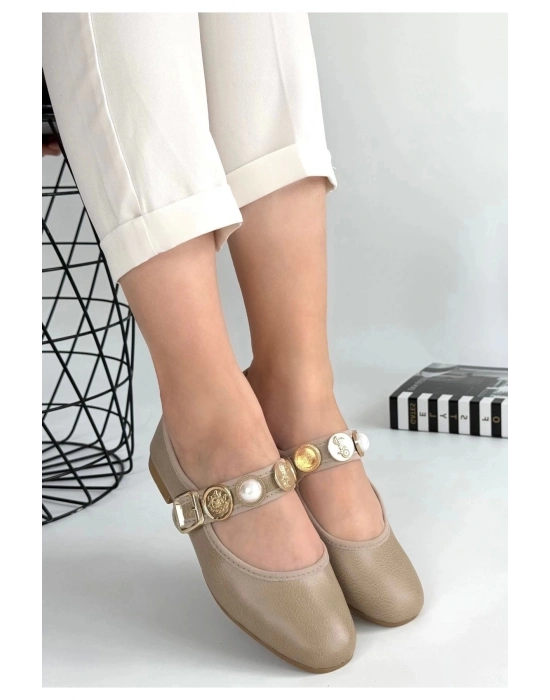 Copte Bej Cilt Babet Ayakkabı