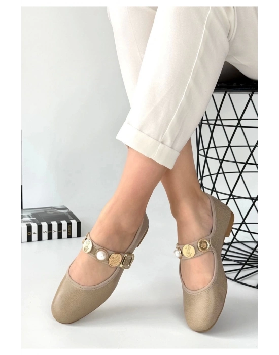 Copte Bej Cilt Babet Ayakkabı