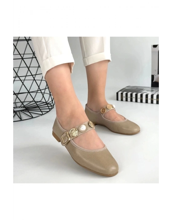 Copte Bej Cilt Babet Ayakkabı