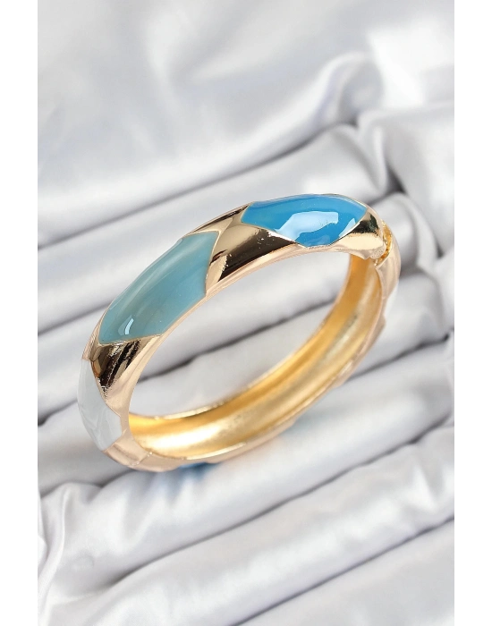 Bfs Pirinç Mavi Beyaz Mineli Baklava Model Gold Renk Kadın Kelepçe