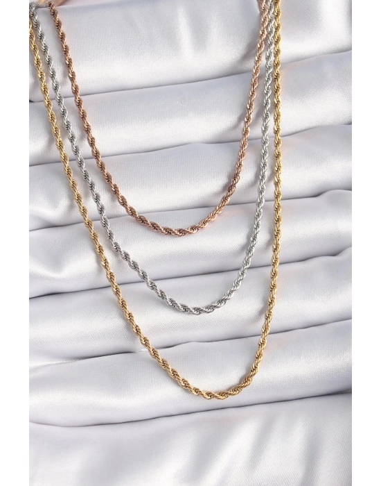 316L Çelik Mix Renk Burgu Zincir Model Kadın Kolye