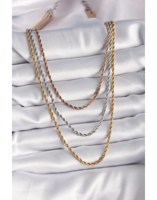 316L Çelik Mix Renk Burgu Zincir Model Kadın Kolye