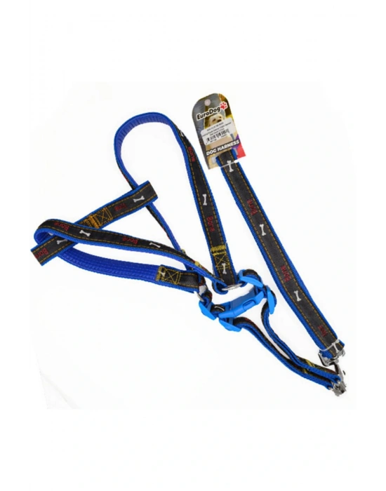 Euro Dog Köpek Uzatma Tasması ve Göğüs Tasması Takımı Mavi/Siyah 20 Mm 120 Cm