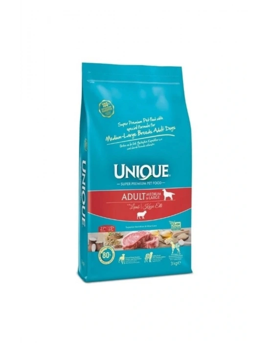 Unique Kuzu Etli Orta Ve Büyük Irk Yetişkin Köpek Maması 3 Kg