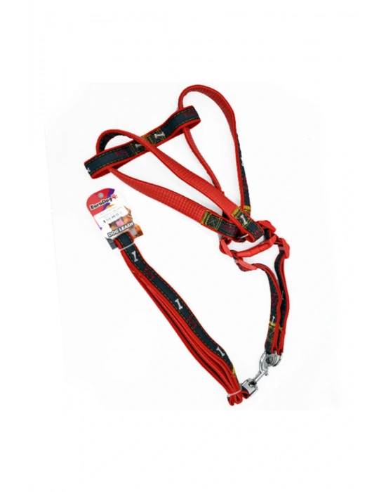Euro Dog Köpek Uzatma Tasması ve Göğüs Tasması Takımı Kırmızı/Siyah 25 Mm 120 Cm - 454-JCLH736-KIRMI