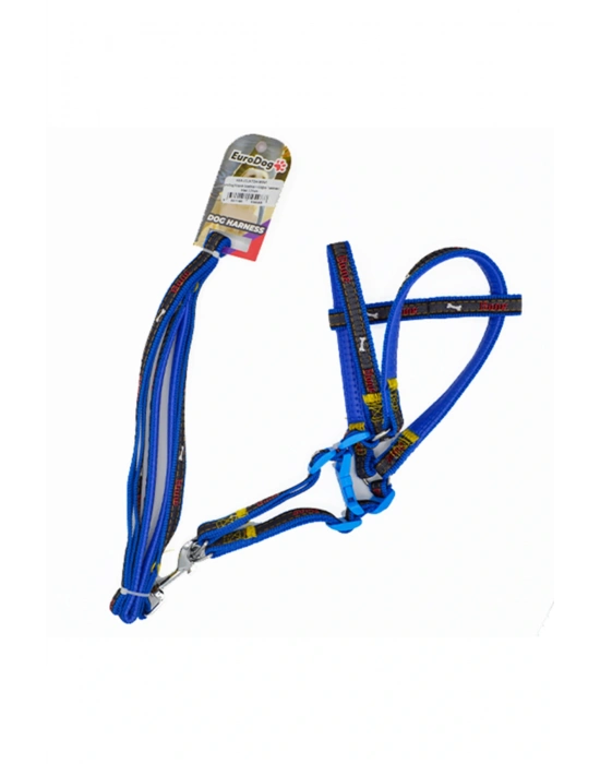 Euro Dog Köpek Uzatma Tasması ve Göğüs Tasması Takımı Mavi 15 Mm 120 Cm