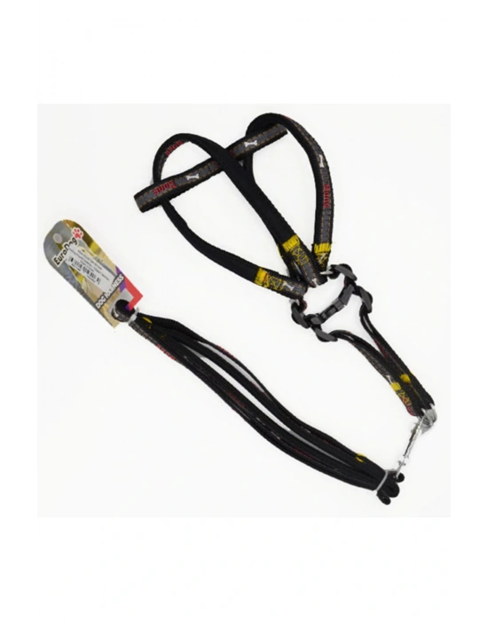 Euro Dog Köpek Uzatma Tasması ve Göğüs Tasması Takımı Siyah 25 Mm 120 Cm