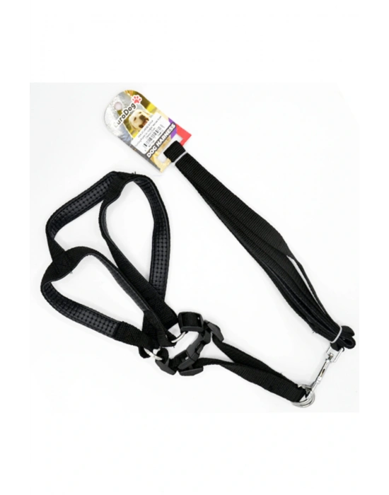 Euro Dog Köpek Uzatma Tasması ve Göğüs Tasması Takımı Siyah 25 Mm 120 Cm