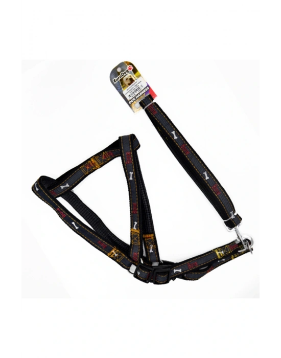 Euro Dog Köpek Uzatma Tasması ve Göğüs Tasması Takımı Siyah 25 Mm 120 Cm