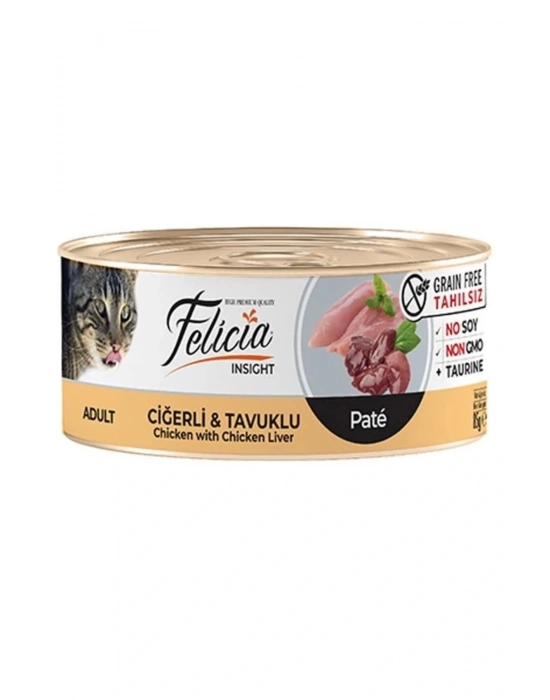 Felicia Tahılsız Ciğerli Tavuklu Kıyılmış Yetişkin Konserve Kedi Maması 85 Gr
