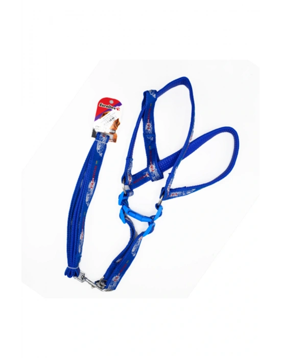 Euro Dog Köpek Uzatma Tasması ve Göğüs Tasması Takımı Mavi/Beyaz 20 Mm 120 Cm