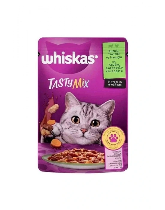 Whiskas Pouch Tasty Mix Sos İçerisinde Kuzu Etli Tavuklu Ve Havuçlu Yetişkin Konserve Kedi Maması 8