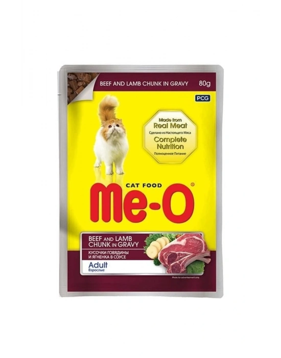 Meo Adult Parça Etli Soslu Dana Ve Kuzu Etli Yetişkin Konserve Kedi Maması 80 Gr