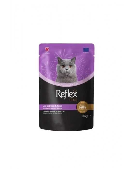 Plus Jöle İçinde Somonlu Ve Ton Balıklı Pouch Yetişkin Konserve Maması 85 Gr