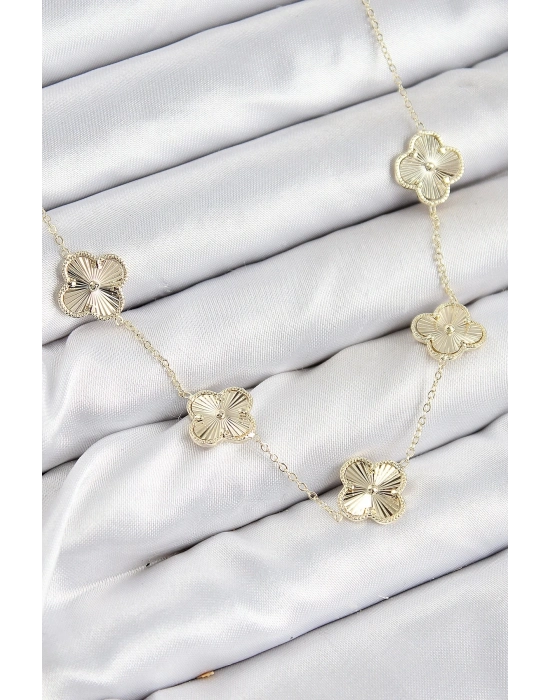 Pirinç VIP Yonca Model Gold Renk Kadın Kolye