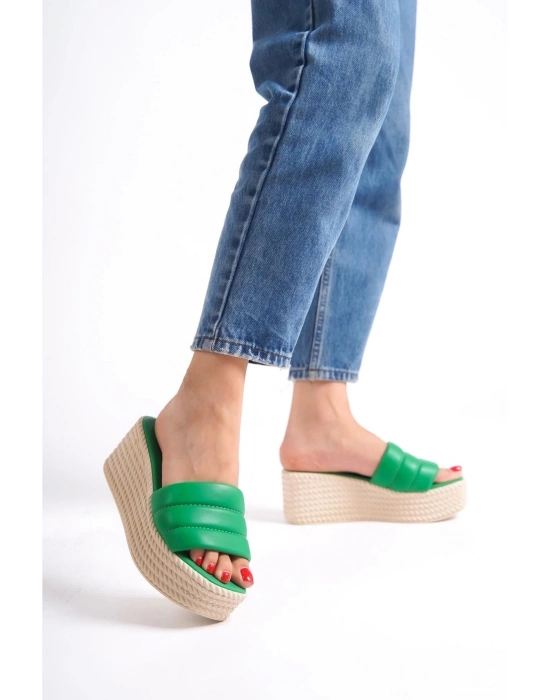 Mendal Yeşil Cilt Dolgu Topuk Terlik