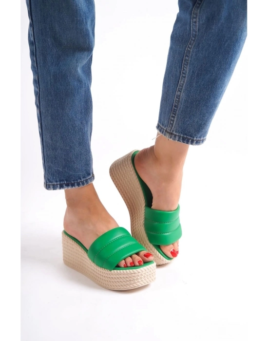 Mendal Yeşil Cilt Dolgu Topuk Terlik