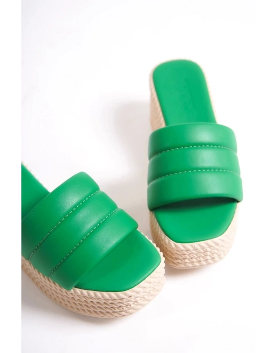 Mendal Yeşil Cilt Dolgu Topuk Terlik