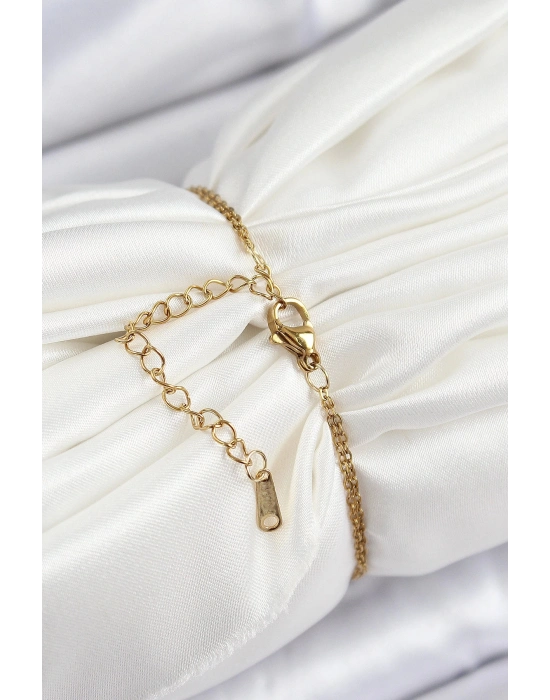 Bfs 316L Çelik Zincir Pembe Mineli Sanatsal Portre Kuzey Yıldızı Model Gold Renk Kadın Bileklik