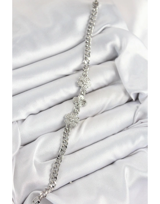 Bfs Pirinç Zirkon Taşlı Yonca Model Gümüş Renk Kadın Bileklik