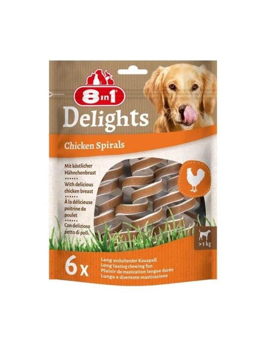 8In1 Delights Smart Spirals Tavuklu Burgu Köpek Ödülü 6 Adet