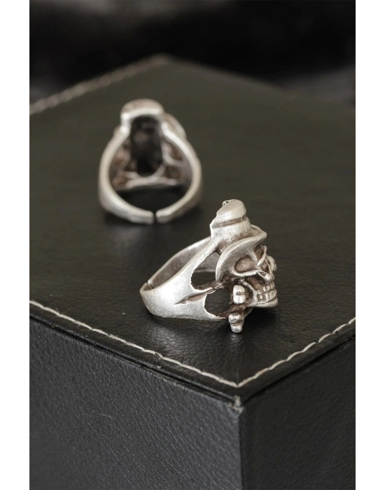 BFS Kuru Kafa Tasarımlı Eskitme Gümüş Renkli Ayarlamalı Model Erkek Yüzük