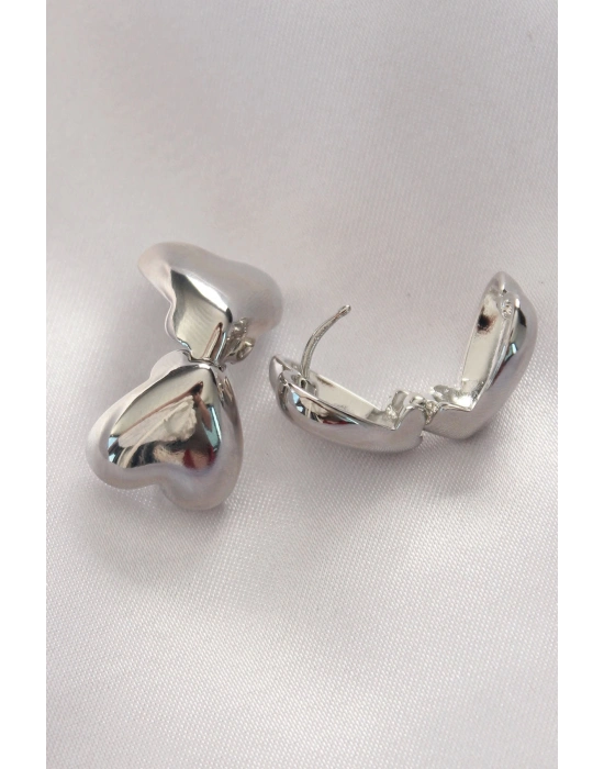 Bfs Pirinç Gümüş Renk Zirkon Taşlı Halka Model Kadın Küpe