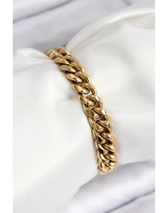 Bfs Pirinç Zirkon Taşlı Kare Model Gold Renk Asansörlü Kadın Bileklik