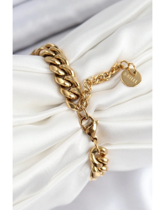 Bfs Pirinç Zirkon Taşlı Kare Model Gold Renk Asansörlü Kadın Bileklik