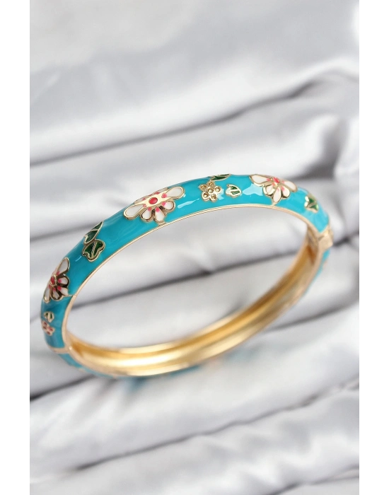 Bfs Mineli Pirinç Çiçek Motifli Gold Kadın Kelepçe