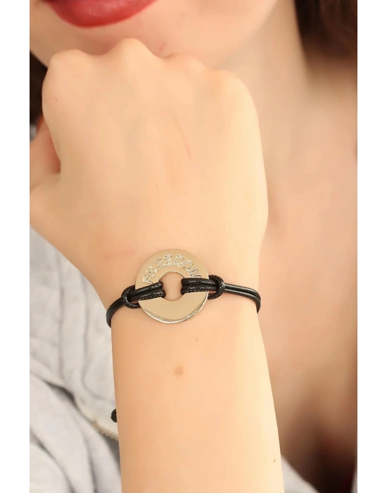 BFS FREEDOM (Özgür) Siyah Deri İpli Unisex Mood Bileklik