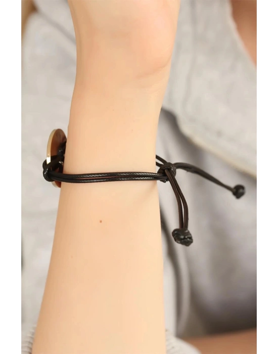 BFS FREEDOM (Özgür) Siyah Deri İpli Unisex Mood Bileklik