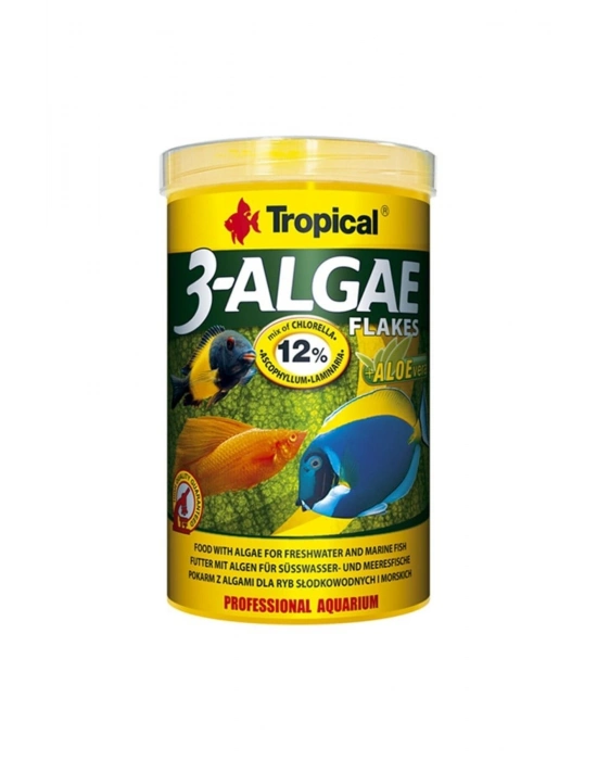 3-Algae Flakes Tatlı ve Tuzlu Su Balıkları için Yosunlu Yem 100 Ml 20 Gr