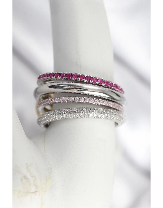 BFS Pirinç Mix Renk Zirkon Taşlı 4Lü Kadın Yüzük