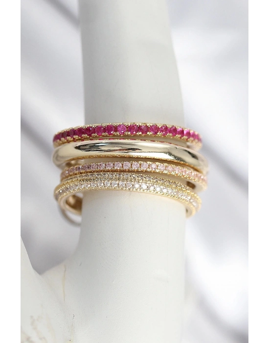 Bfs Pirinç Gold Renk Zirkon Taşlı 4Lü Kadın Yüzük