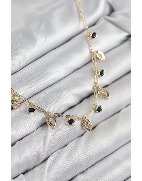 Bfs Pirinç Zirkon Taşlı Sallantılı Damla Model Gold Renk Kadın Kolye