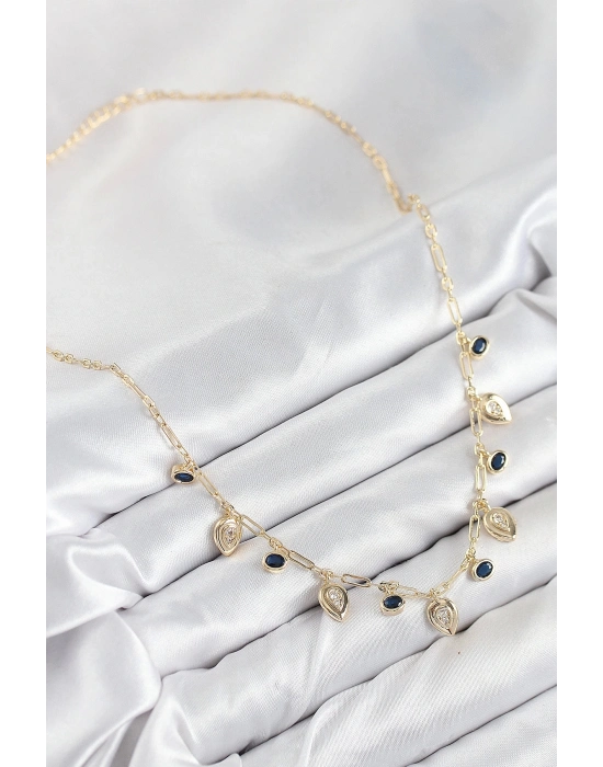 Bfs Pirinç Zirkon Taşlı Sallantılı Damla Model Gold Renk Kadın Kolye