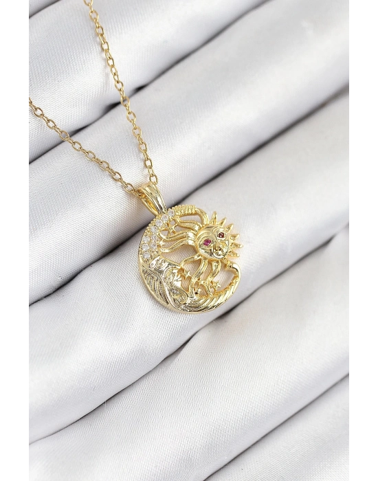 Bfs 316L Çelik Zirkon Taşlı Ay Ve Güneş Model Gold Renk Kadın Kolye