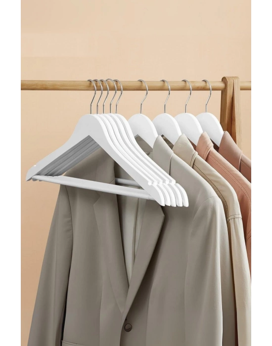 6’lı Ahşap Görünümlü Askı Beyaz 44 cm